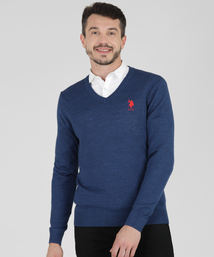 U.S. POLO ASSN. Solid V-neck Casual Men 