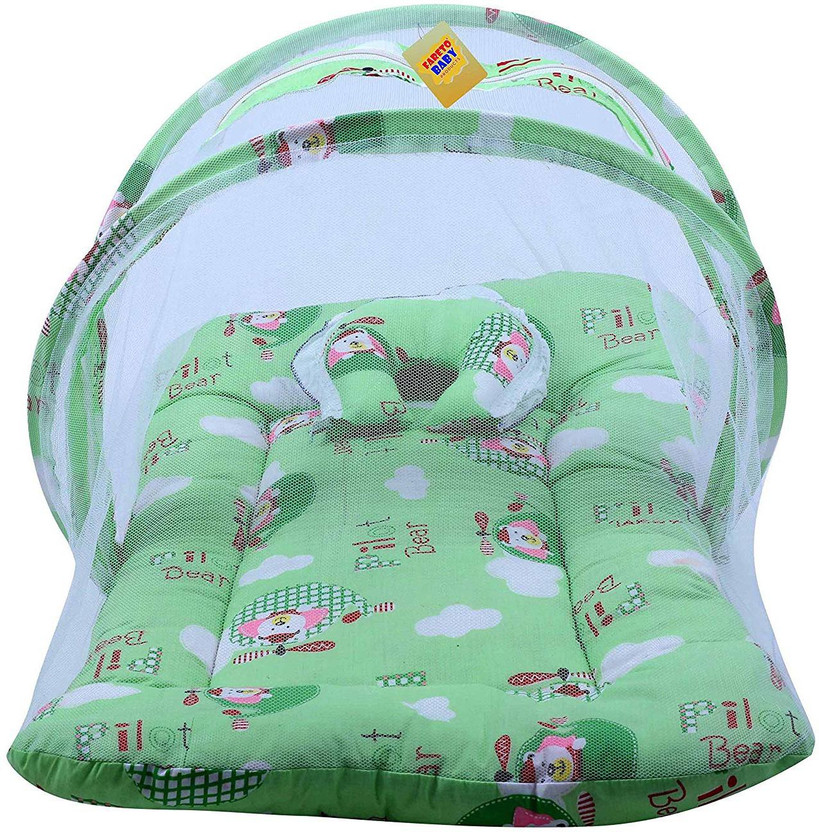 Fareto Baby Mattress with Mosquito Net(0-6 Months) (Green) print cartoon(Fabric, Green)