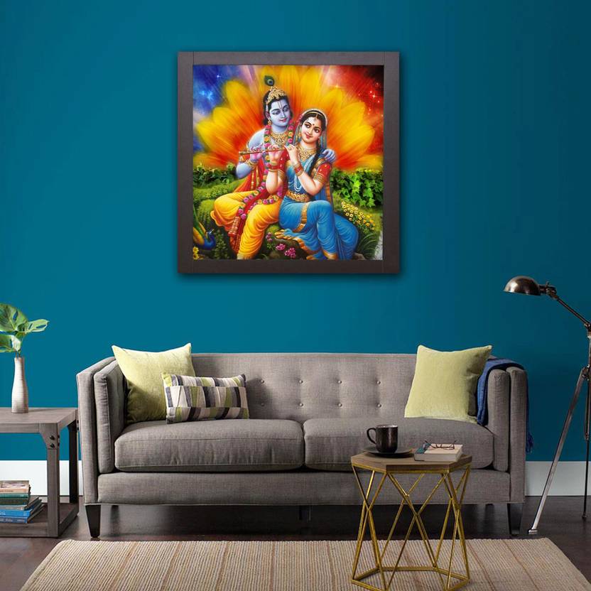 Style Crome Radha Krishna & Gopi Dance Wooden Framed Bedroom/Living
