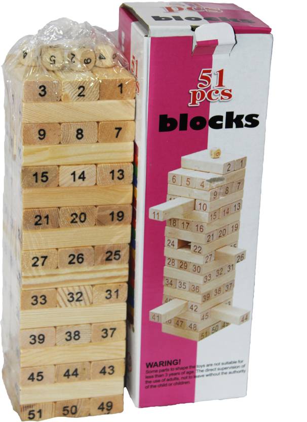 Happykids 51 Pcs Jenga Wooden Block Game 51 Pcs Jenga Wooden Block