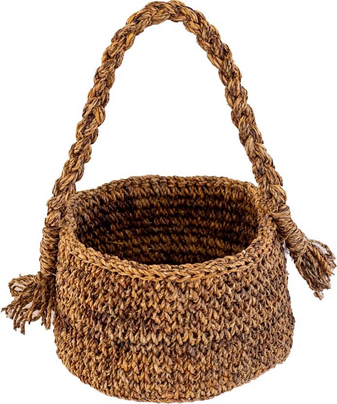 Banana Fibre Banana Fiber Handmade Round Basket with Handle Fiber
