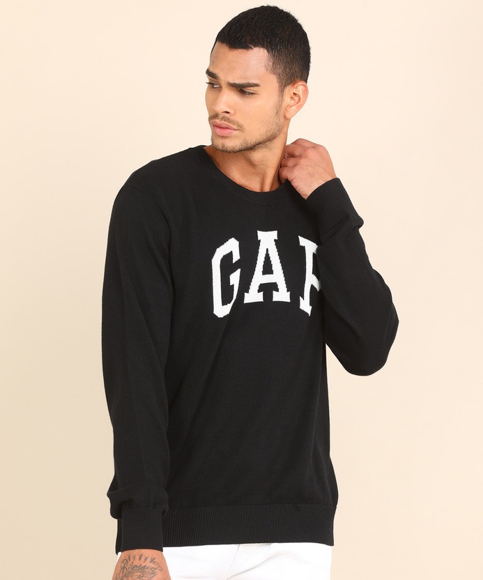 Round Neck Casual Men Black Sweater 