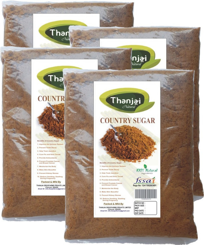 THANJAI NATURAL Traditional Country Sugar 4000grams Pure 100% Natural No preservative/ No Chemicals made in Oldest Traditional Method Brown Sugar(4 kg, Pack of 4)