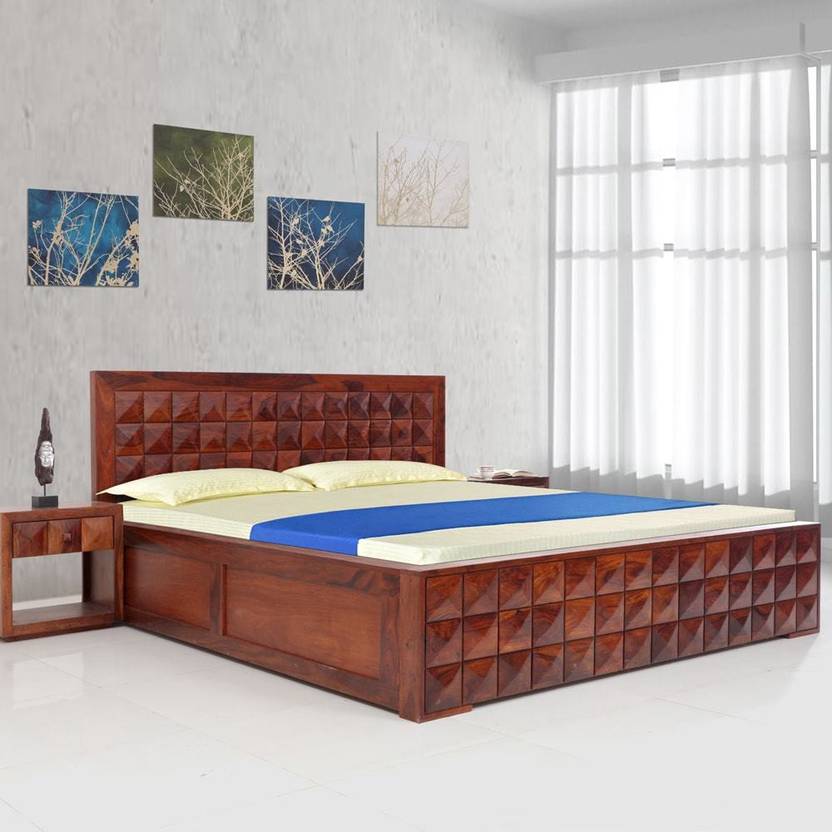 Evok Sheesham Wood Solid Wood Queen Hydraulic Bed