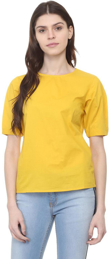 PEOPLE PEOPLE Casual Regular Sleeve Solid Women Yellow Top - Flipkart Deal