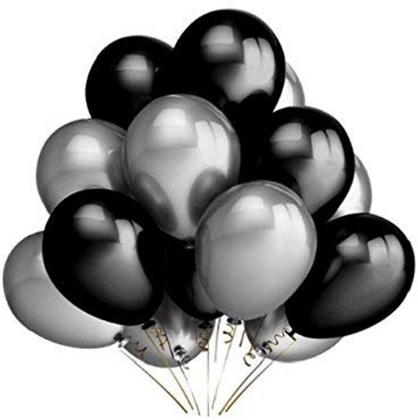 zaysoo Solid metallic black & silver Balloons for Birthday & party decoration