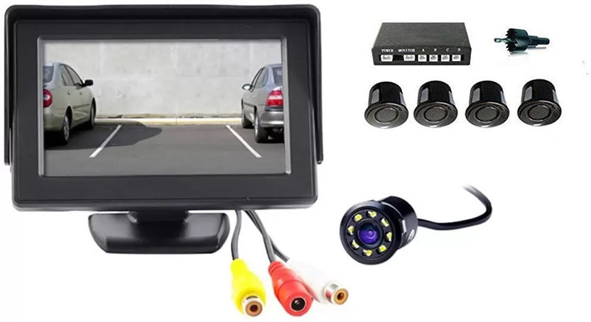 MotoPanda Parking Assistance 4.3 Inch Tft LCD Monitor with 8LED Reverse Camera for Cars and Reverse Parking Sensor Black Reverse Assist Camera System(1 Camera, 480 x 272)