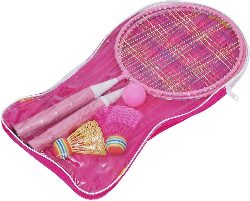 Leosportz Durable Kids play Mini Badminton racket Set with 2 Shuttles Pink Strung Tennis Racquet(Pack of: 2, 200 g)