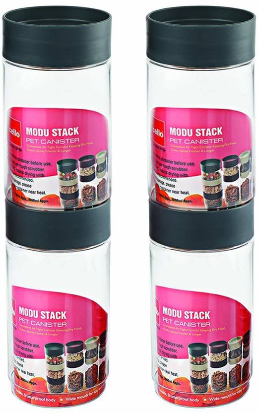 cello Plastic Modustack, 500 ml, 4 Pieces, Grey 500 ml Plastic