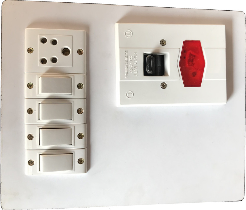 Engarc Heavy Duty Electric Switch Board 4 Switches,1 Sockets,1 DP 6 A Three Pin Socket