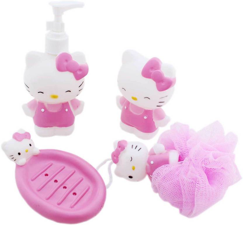 Tootpado Hello Kitty Kids Bathroom Set Soap Dispenser Dish Loofa