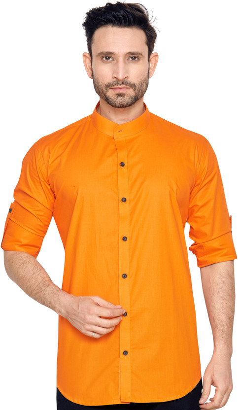 GlobalRang Men Solid Casual Orange Shirt