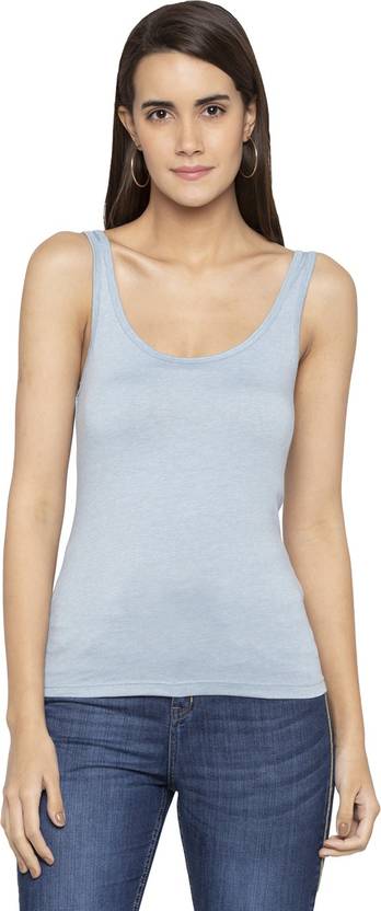 [Sizes XS, S] Globus Women Solid Scoop Neck Light Blue T-Shirt