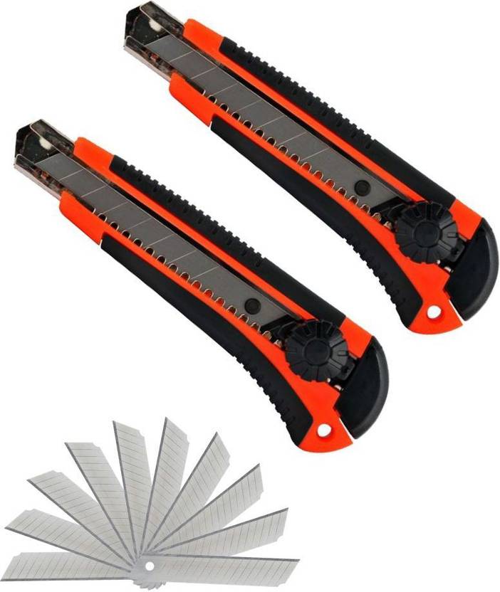 Anweshas Heavy Rubber Grip Cutter Knife Pack of 2 Piece and 10 Pcs Paper Cutter