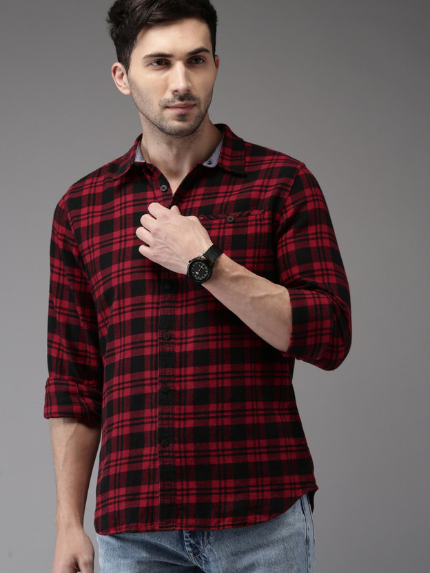 Red and black check shirt flipkart Clearance