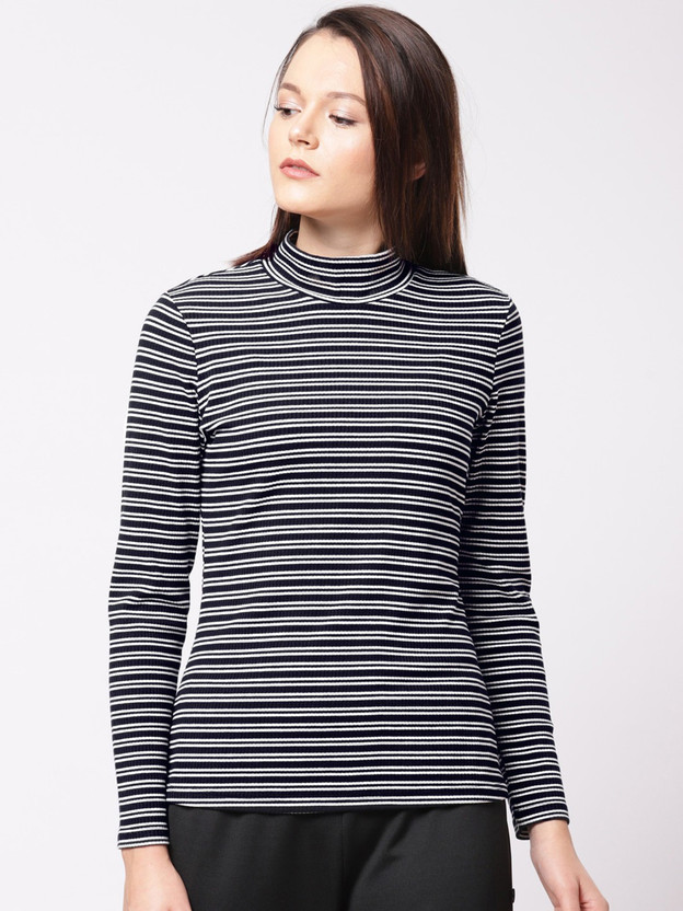 high neck striped shirt