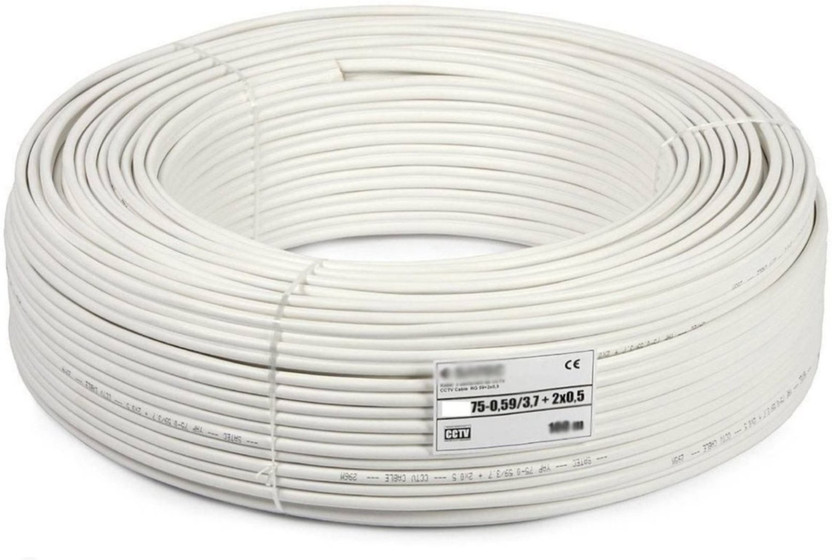 kathiriyas CCTV Wire Cable 3+1 Full Copper Breding Alloy Mic Complete Video Transfer 1 sq/mm White 60 m Wire(White)