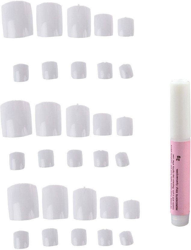 Creative Fingers Natural looking False Toe Nails 30 Pieces (3 Sets of 10) & one 3G Nail Glue Natural(Pack of 30)