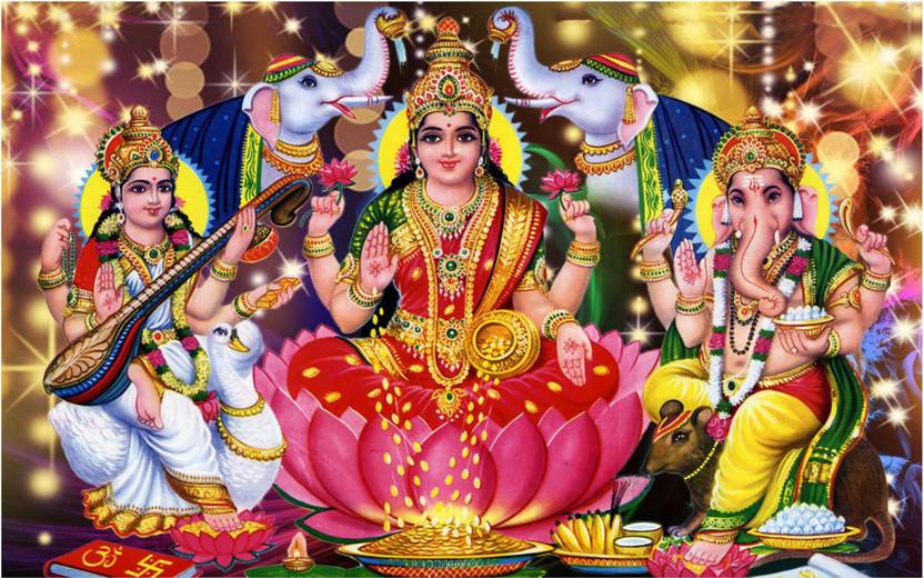 Lord Laxmi Ji Ganesh Ji Saraswati Ji Special for Dewali Poster Paper