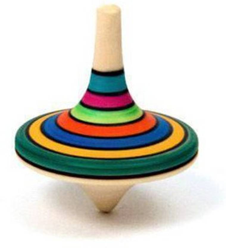 PMW Kid's Wooden Old School Game Spinning Top/Lattu/Bangaram (2 Tops