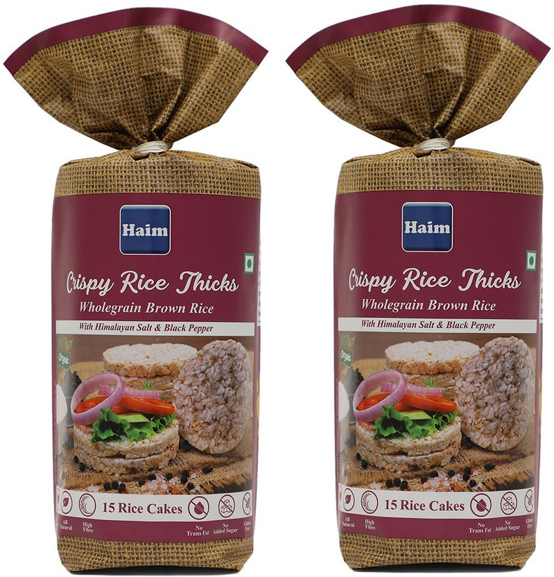 Haim Organic Wholgrain Brown Rice cake with Himalayan Salt and Black Pepper (Pack of 2) High Fiber Biscuit(2 x 100 g)