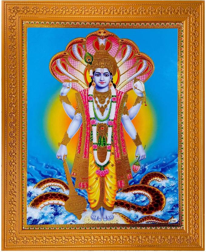 Art collection poster of Lord Vishnu Painting Photo Frame Painting Wall Mount Religious Frame
