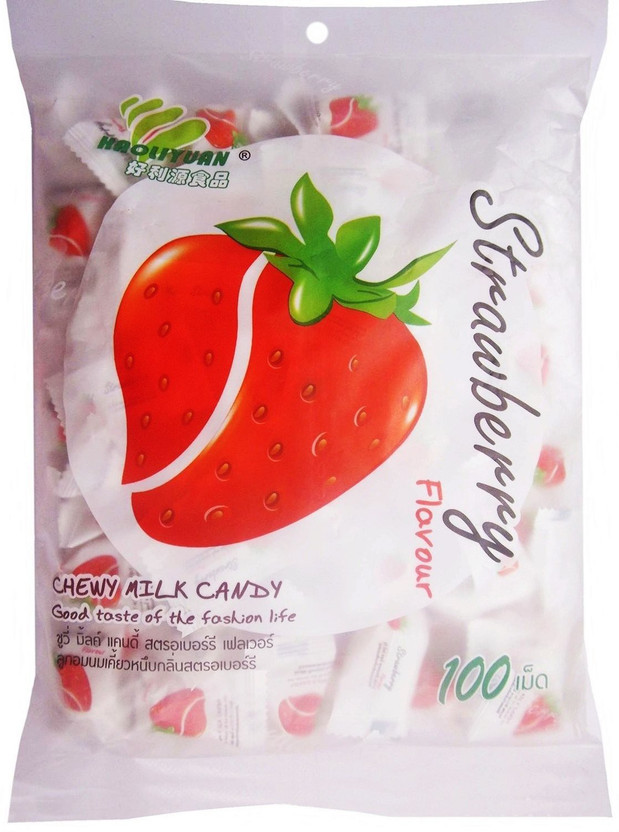 Haoliyuan Strawberry Toffee Gummy Milk Fruit Candy (100 Pieces) Strawberry Candy(350 g)