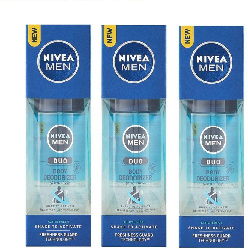 NIVEA Men Duo Active Fresh Body Deodorizer 100ml pack of 3 Deodorant Spray  -  For Men(300 ml, Pack of 3)