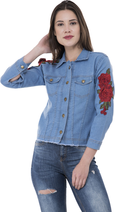 Full Sleeve Applique Women Denim Jacket 