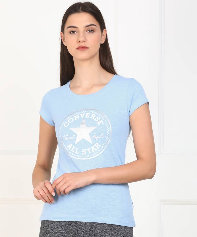 Converse Printed Women Round Neck Blue T-Shirt - Buy Converse Printed Women  Round Neck Blue T-Shirt Online at Best Prices in India 