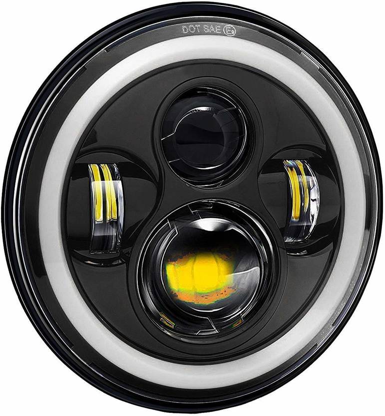 Automaze 7 Inch 4 LED Headlight with Dual DRL Color for Royal Enfield