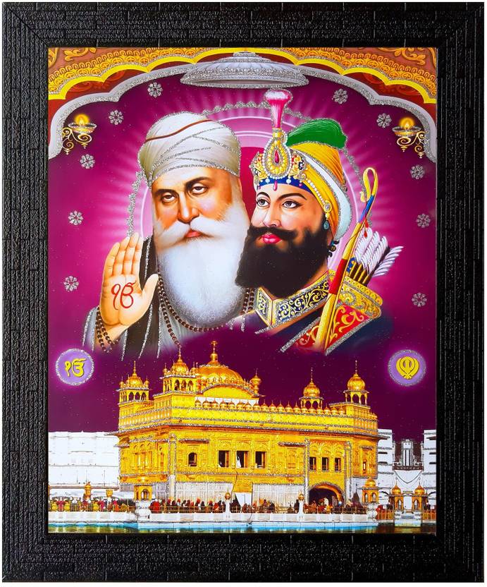 Art collection Guru Nanak Dev Ji with Govind Singh Golden Temple Framed