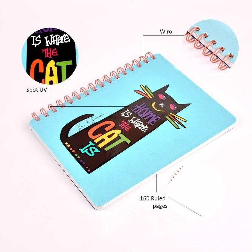 Doodle Kitten Tales Notebook Diary, Wiro Hardbound, 160 Single Ruled