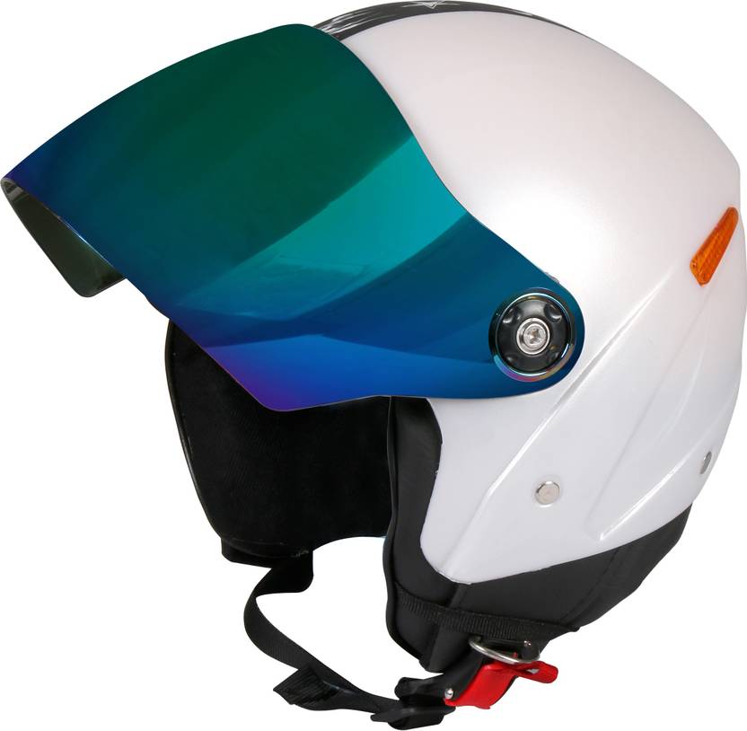 JMD GRAND Premium Open Face Helmet With Mirror Visor (White, Large