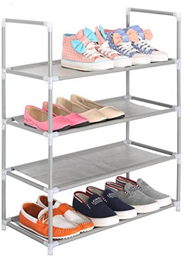 Caxon Open 4 Layer Classic Multipurpose Metal Collapsible Shoe Stand Silver, 4 Shelves