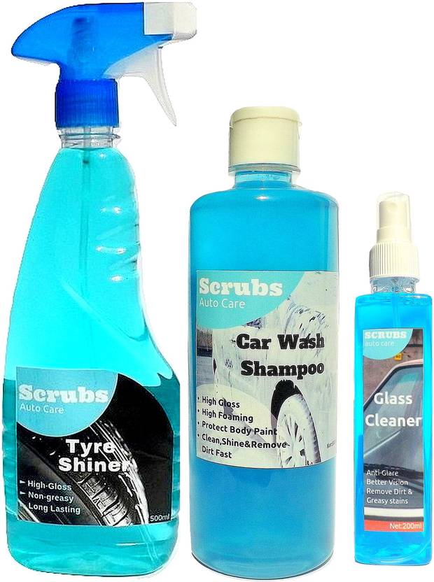 Bliss ( SCRUBS AUTO CARE ) TYRE SHINER + SHAMPOO + GLASS