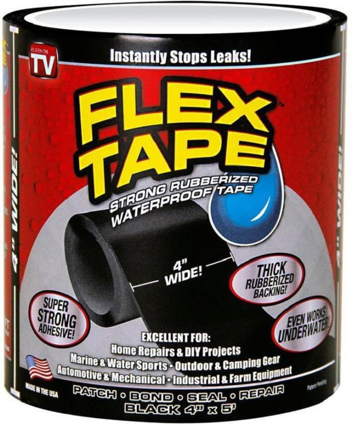 ADONYX Flex Tape-08 Multipurpose 4"x5Ft Waterproof Flex Patch Bond Super Strong Instantly Stops 152.4 cm Gorilla Tape(Black Pack of 1)