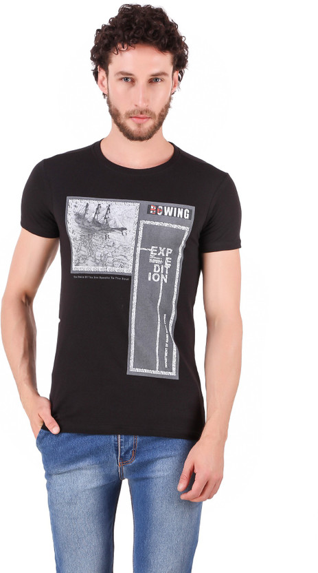 Urban Cop Printed Men Round Neck Black T-shirt