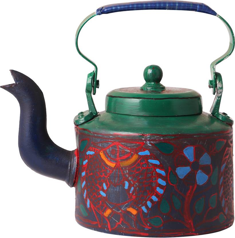 iMithila 2.25 L Kettle Madhubani Folk Art Designer Handpainted Tea/Coffee Kettle in Mithila Style with Auspicious Fishes in Beautiful Colors Jug Alumi