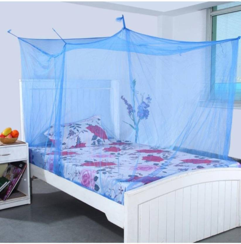 YCCOMFORT Single Mosquito Net Pest Control Comfortable for Family, 100% AIR Flow HDPE - High Density Poly Ethylene Washable Adults Mosquito Net(Blue, Bed Box)