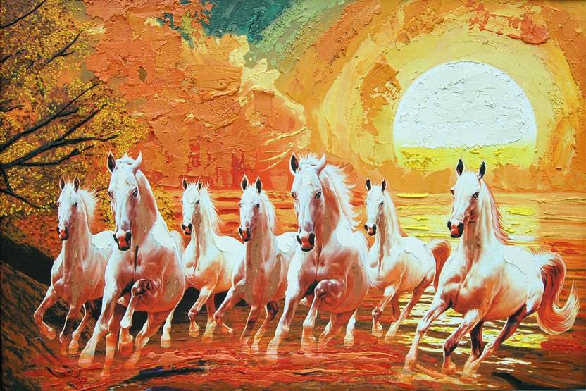 7 white horse painting Wall Poster StickerMotivational PosterFunky