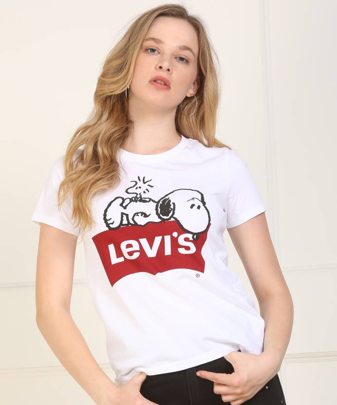 LEVI'S Printed Women Round Neck White T-Shirt - Buy LEVI'S Printed Women  Round Neck White T-Shirt Online at Best Prices in India 