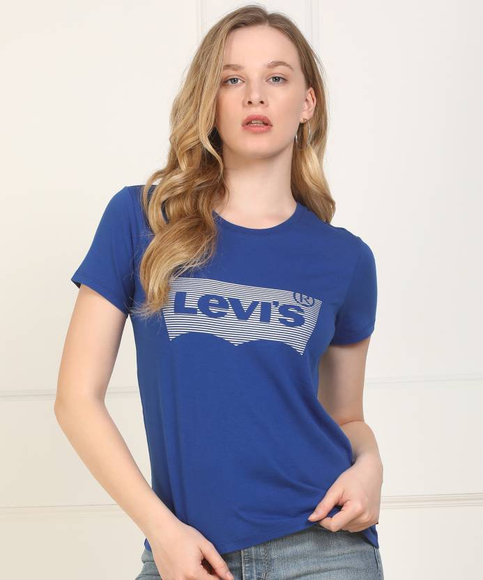 LEVI'S Printed Women Round Neck Blue T-Shirt - Buy LEVI'S Printed Women  Round Neck Blue T-Shirt Online at Best Prices in India 