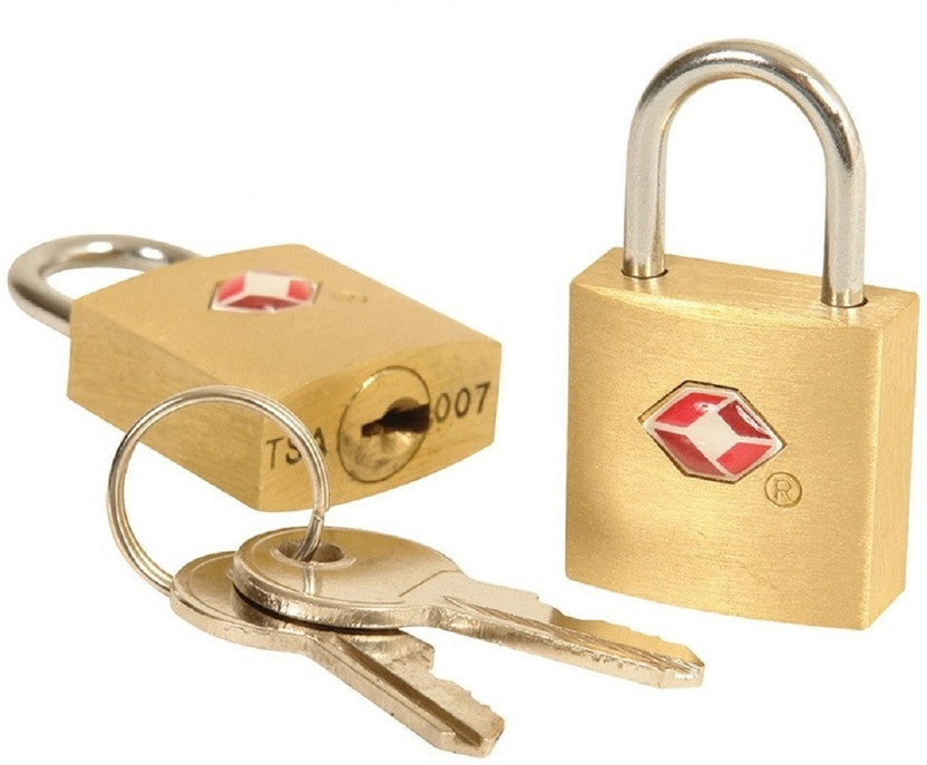 DOCOSS Pack Of 2-Brass TSA Approved With Keys Small luggage Bag Number Padlock For Travelling Safety Lock(Gold)