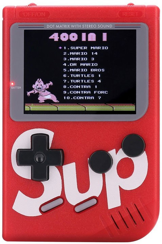 BAGATELLE SUP 400 in 1 Retro Game Box Console Handheld Classical Game PAD Gamebox 8 GB with Mario, and other 400 Games, DR Mario, Turtles, Super Mario, FIFA14, Contra(Red)