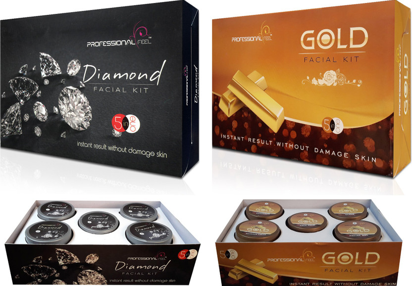 Professional Feel Diamond & Gold Facial kit, Unisex for Fairness, Sp. Combo For All Type skin Unisex (SET of 5)(250 g)