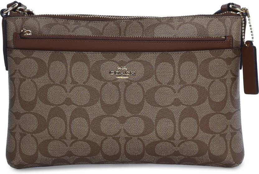COACH Brown Sling Bag Signature Crossbody Handbag Khaki - Price in India |  