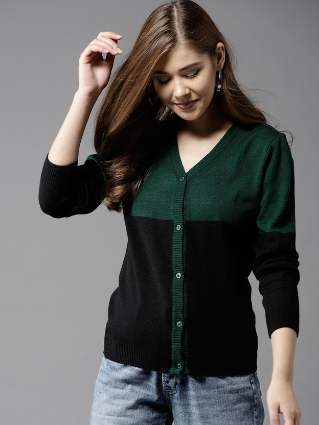 V Neck Casual Women Multicolor Sweater 