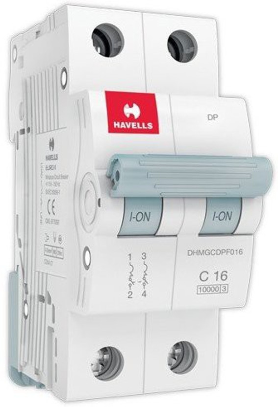 HAVELLS PVC Plastic 16A MCB DP C Curve (White) DHMGCDPF016 MCB(2)
