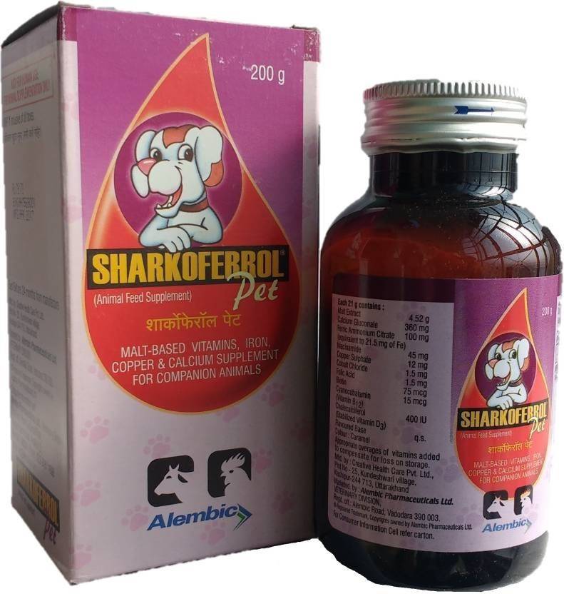 Alembic SHARKOFERROL PET Calcium Iron Vitamin Syrup For Dogs & Puppy ( pack of1) Pet Health